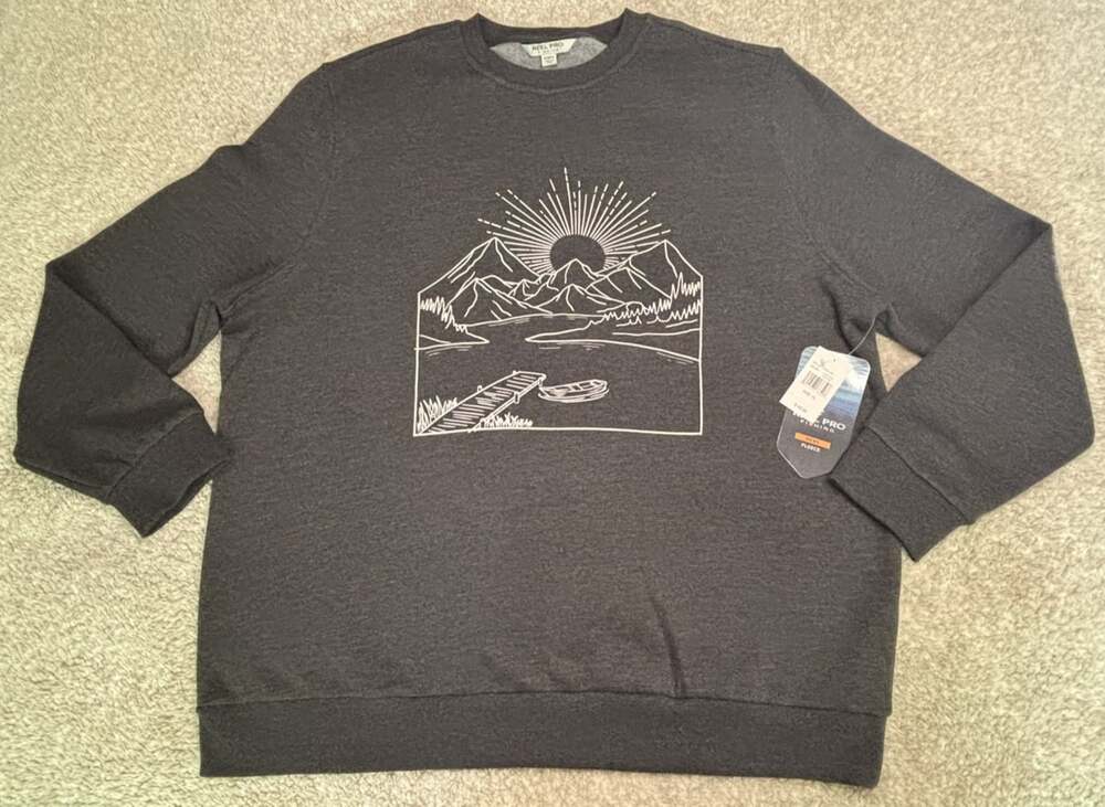 New Mens XL Dark Gray Crewneck Graphic Sweatshirt Fleece Hiking Outdoors NWT